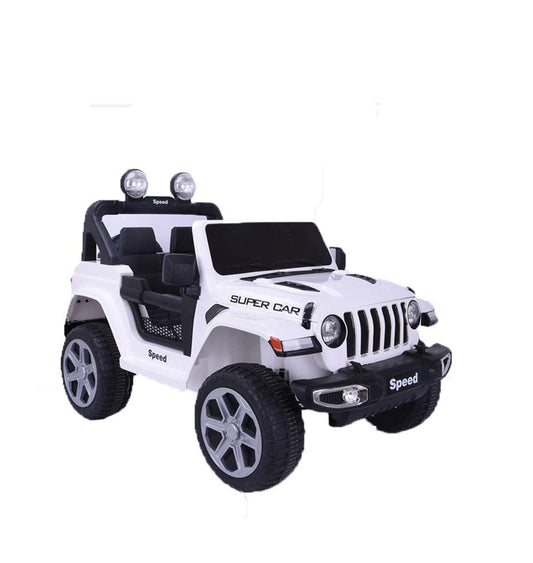 Letzride 12v Electric Rechargeable Battery Operated Ride on Jeep for Kids with Music, Lights, Swing and Remote Control (White) 1 to 7 Years