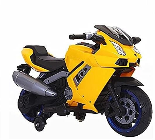 Battery Operated Electric Sports Ride on Battery Bike for 1 to 6 Years Kids/Boys/Girls with 12V Battery Operated/Music System/Working Lights/Training Wheels-Yellow