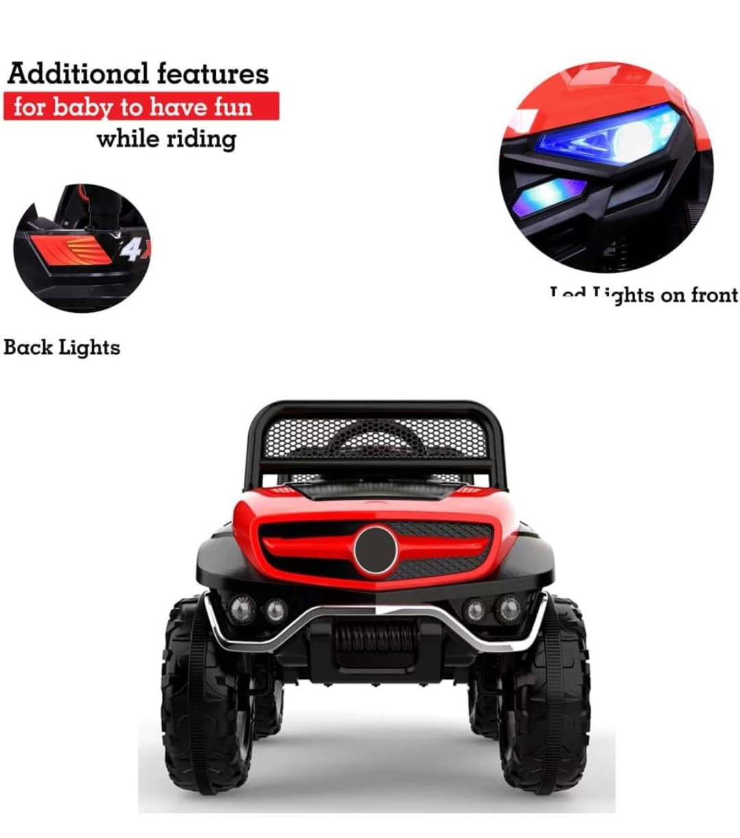 Letzride 2288 Battery Operated Ride on Jeep for Kids with Music, Lights and Swing- Electric Remote Control Ride on Jeep for Children to Drive of Age 1 to 6 Years-Matelic Red