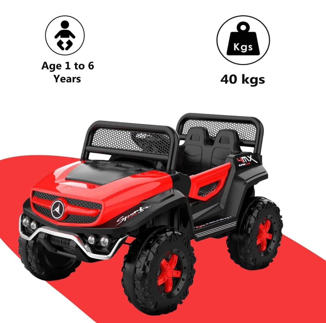 Letzride 2288 Battery Operated Ride on Jeep for Kids with Music, Lights and Swing- Electric Remote Control Ride on Jeep for Children to Drive of Age 1 to 6 Years-Matelic Red