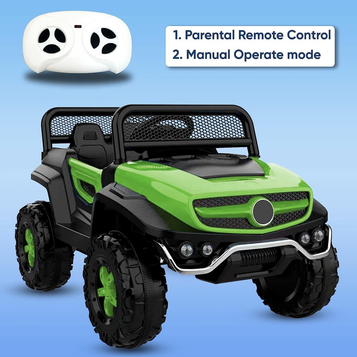Letzride 2288 Battery Operated Ride on Jeep for Kids with Music, Lights and Swing- Electric Remote Control Ride on Jeep for Children to Drive of Age 1 to 6 Years-Green