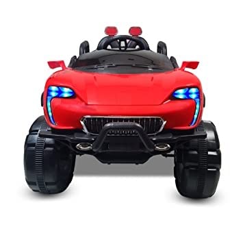 Letzride Max-D Ride on Monster Truck Jeep for Kids- The Electric Rechargeable Big Wheeler Jeep with Colored Alloys, Music, Led Lights and Swing| Battery Car for 2 to 8 Years Kid (Red)