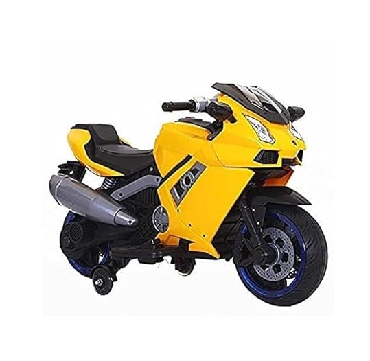 Battery Operated Electric Sports Ride on Battery Bike for 1 to 6 Years Kids/Boys/Girls with 12V Battery Operated/Music System/Working Lights/Training Wheels-Yellow