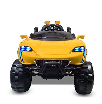 Letzride Max-D Ride on Monster Truck Jeep for Kids- The Electric Rechargeable Big Wheeler Jeep with Colored Alloys, Music, Led Lights and Swing| Battery Car for 2 to 8 Years Kid (Yellow)