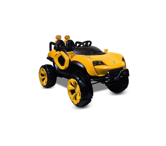 Battery Operated Car For Kids| Max-DX Ride on Monster Truck Jeep for Kids- The Electric Rechargeable Big Wheeler Jeep with Colored Alloys, Music, Led Lights and Swing| Battery Car for 2 to 8 Years Kid - Yellow