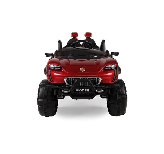 Battery Operated Car For Kids| Max-DX Ride on Monster Truck Jeep for Kids- The Electric Rechargeable Big Wheeler Jeep with Colored Alloys, Music, Led Lights and Swing| Battery Car for 2 to 8 Years Kid - Red