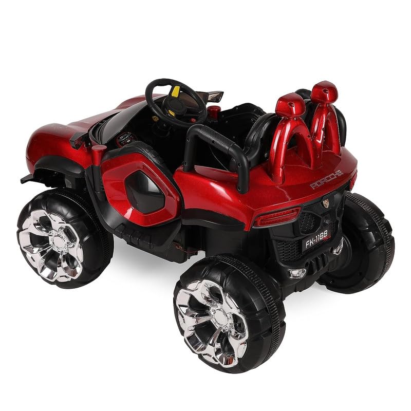 Letzride Max-DX Ride on Monster Truck Jeep for Kids- The Electric Rechargeable Big Wheeler Jeep with Colored Alloys, Music, Led Lights and Swing| Battery Car for 2 to 8 Years Kid - Red