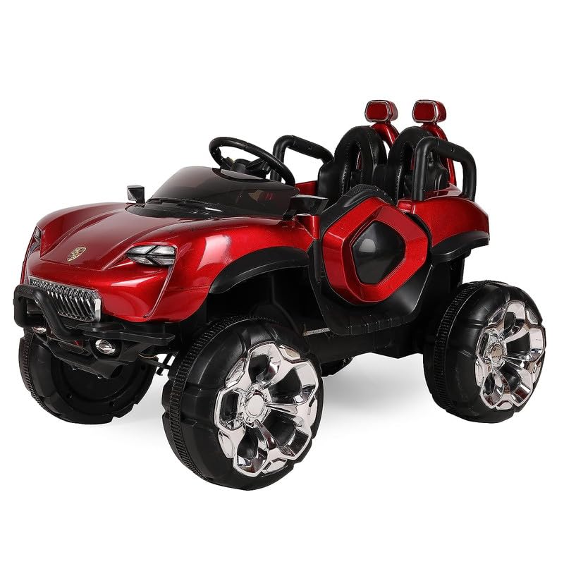 Letzride Max-DX Ride on Monster Truck Jeep for Kids- The Electric Rechargeable Big Wheeler Jeep with Colored Alloys, Music, Led Lights and Swing| Battery Car for 2 to 8 Years Kid - Red