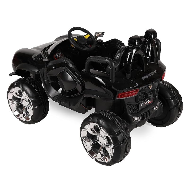 Letzride Max-DX Ride on Monster Truck Jeep for Kids- The Electric Rechargeable Big Wheeler Jeep with Colored Alloys, Music, Led Lights and Swing| Battery Car for 2 to 8 Years Kid - Black