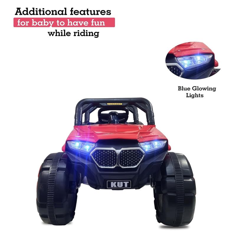 Letzride KV695 Big Wheeler Battery Operated Jeep for Kids- The Electric Ride on Car with 2x6v Batteries, Music System Swing and Remote Jeep for 2 to 4 Years Children to Drive (Red)