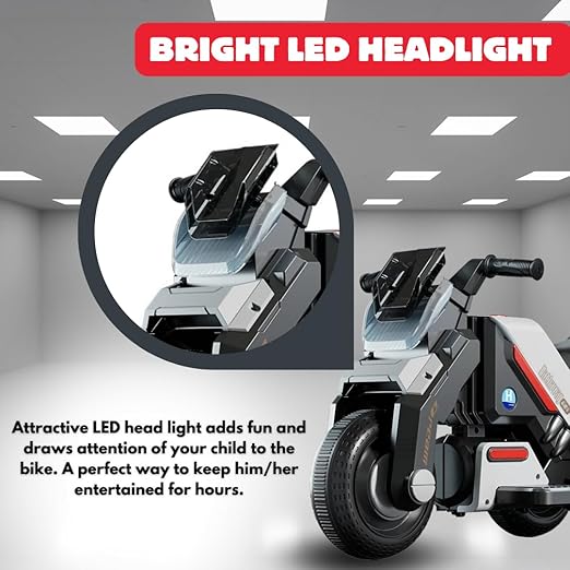 Kids Electric Ride-On Bike, 6V Battery Powered, with LED Lights and Music Player, Ages 1-4 Years, Grey