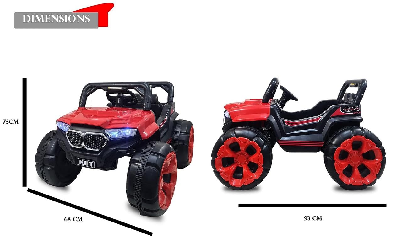 Letzride KV695 Big Wheeler Battery Operated Jeep for Kids- The Electric Ride on Car with 2x6v Batteries, Music System Swing and Remote Jeep for 2 to 4 Years Children to Drive (Red)