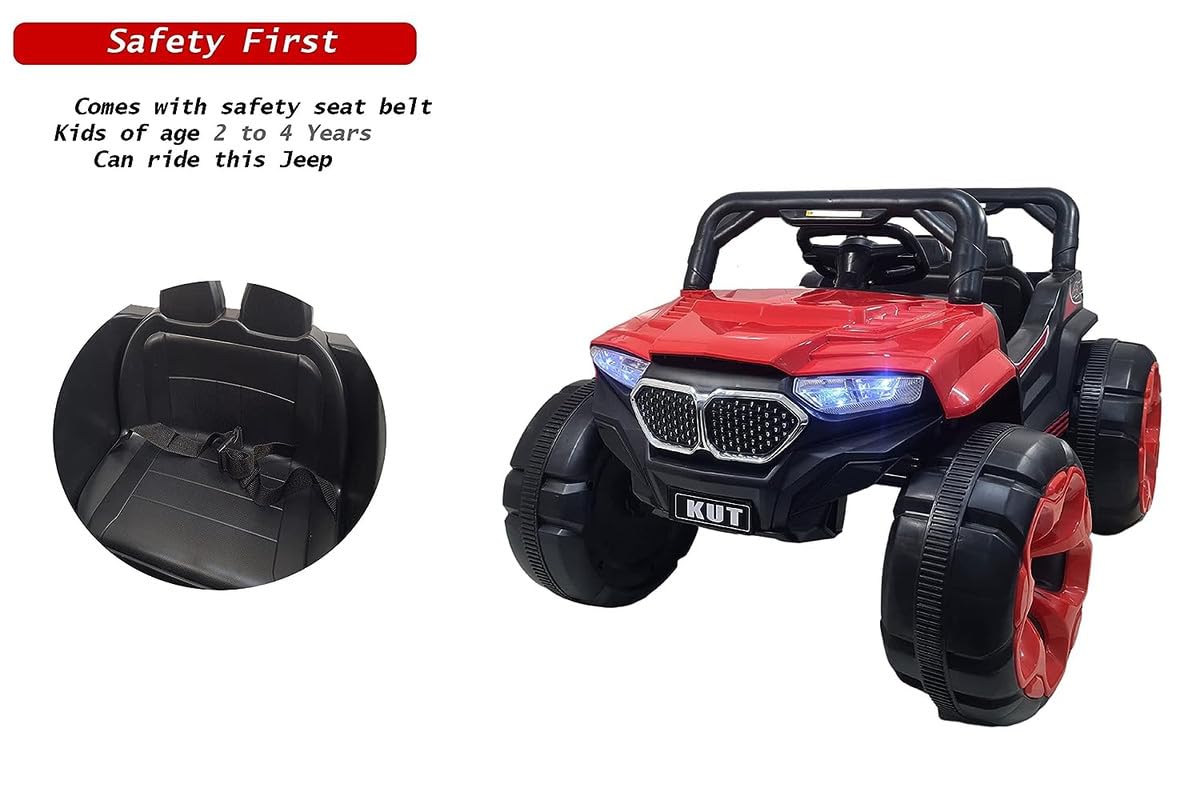 Letzride KV695 Big Wheeler Battery Operated Jeep for Kids- The Electric Ride on Car with 2x6v Batteries, Music System Swing and Remote Jeep for 2 to 4 Years Children to Drive (Red)