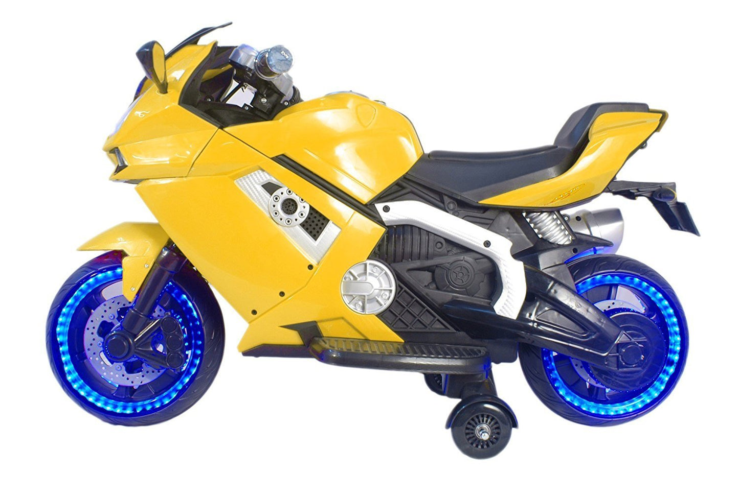 Battery Operated Electric Sports Ride on Battery Bike for 1 to 6 Years Kids/Boys/Girls with 12V Battery Operated/Music System/Working Lights/Training Wheels-Yellow