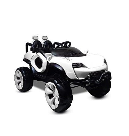 Battery Operated Car For Kids| Max-D Ride on Monster Truck Jeep for Kids- The Electric Rechargeable Big Wheeler Jeep with Colored Alloys, Music, Led Lights and Swing| Battery Car for 2 to 8 Years Kid (White)