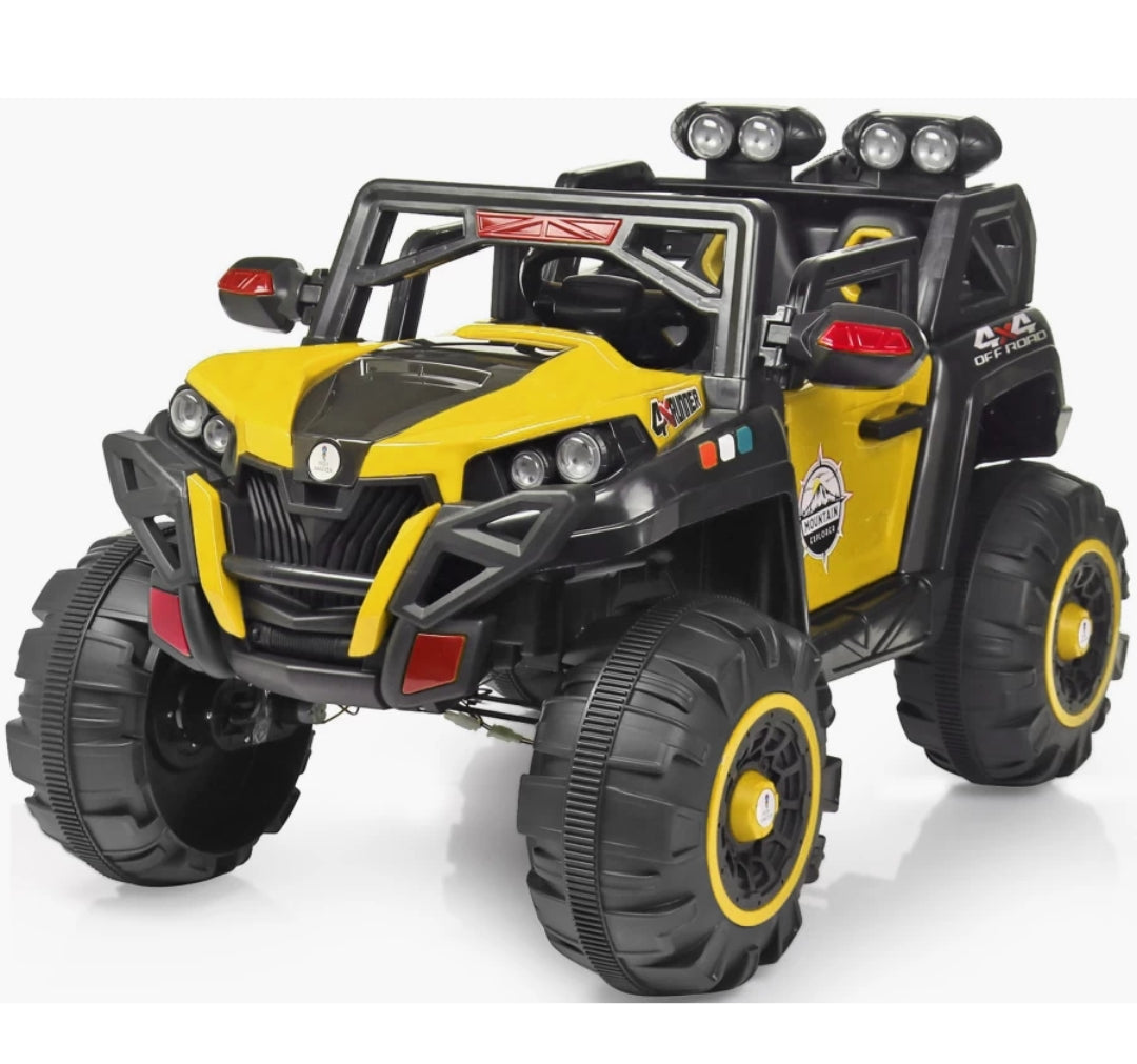 Battery Operated 4x4 Big Size 12V Battery Ride On Truck, Jeep for Kids Drive 2 to 10 Years | Motor for Steering | Remote Control | Suspensions | Jumbo Driving Car